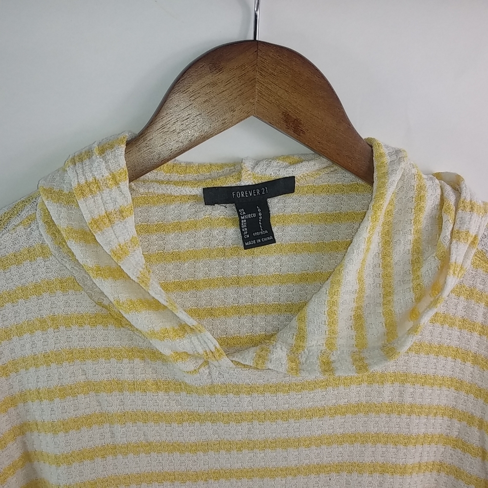 Forever 21 L Butter Yellow White Striped Hoodie Top - Picture 4 of 6